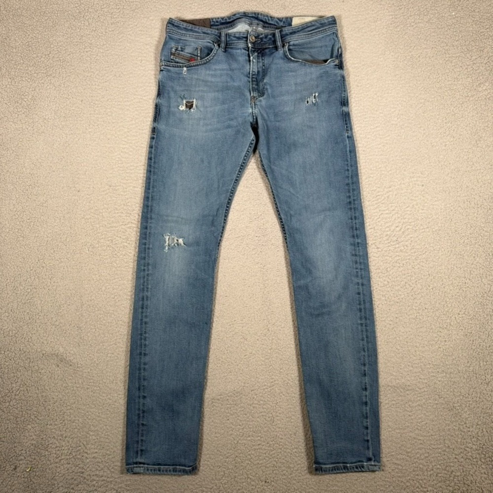 Diesel Jeans Mens 33x32 Blue Thommer Slim Skinny Preppy Denim Distressed Logo